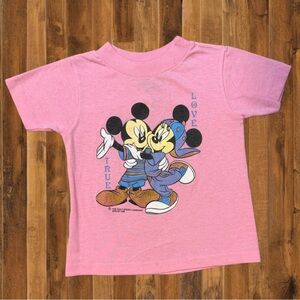 Vintage 90s Mickey & Minnie True Love Pink Kids T-Shirt Size 4T Disney